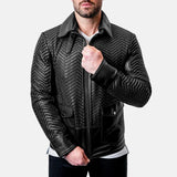 Snakeskin Textured Leather Jacket