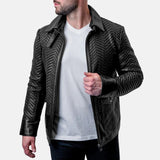 Black Snakeskin Textured Leather Jacket