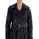 Black Spring Belted Leather Trench Coat