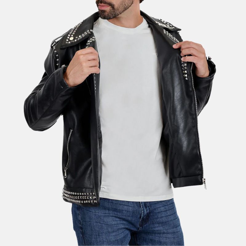 Black Studded Mens Biker Leather Jacket