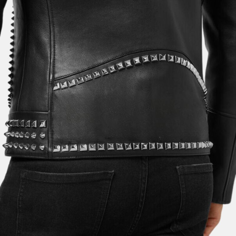 Black Biker Studded Motorcycle Leather Jacket For Mens