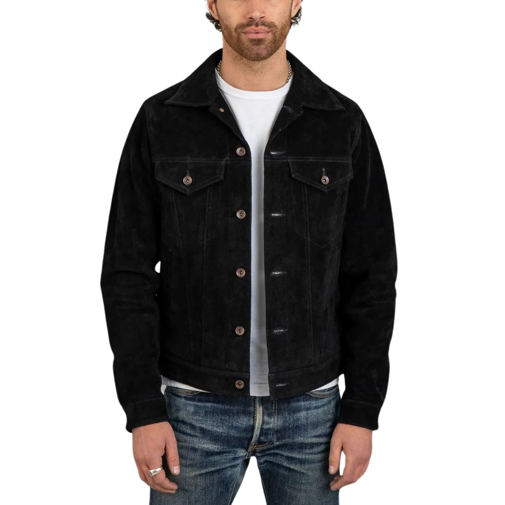 Men's Black Suede Trucker Jacket