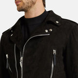 Mens Black Suede Leather Moto Jacket