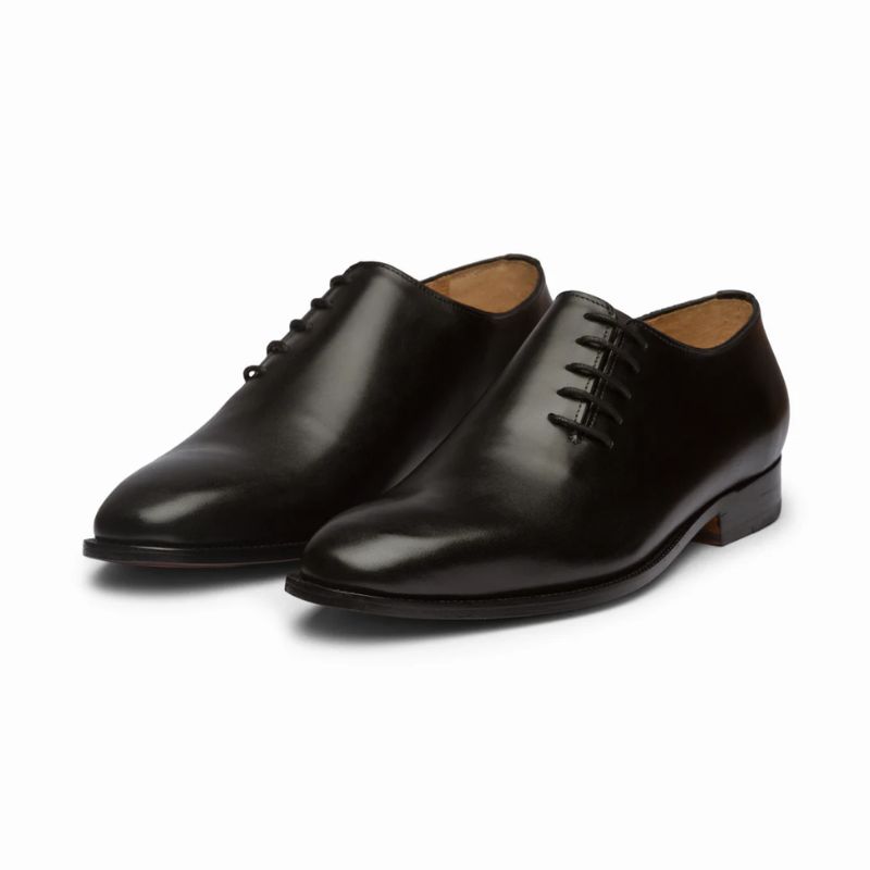 Black Wholecut Oxford Leather Shoes with Side Lacing