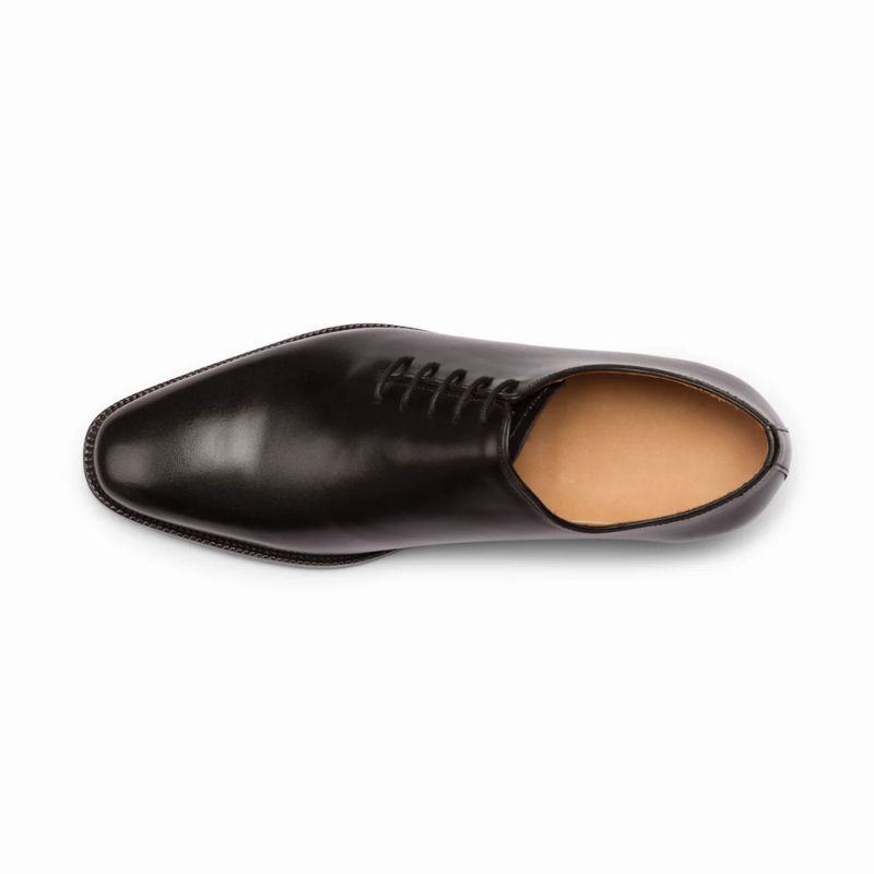 Black Oxford Leather Shoes with Side Lacing