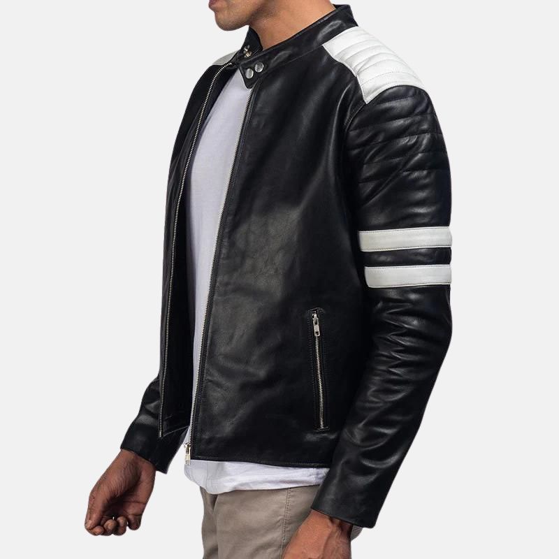 black-with-white-strip-leather-jacket