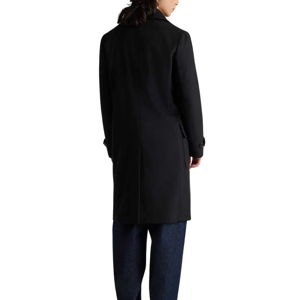 Mens Double Breasted Black Wool Overcoat