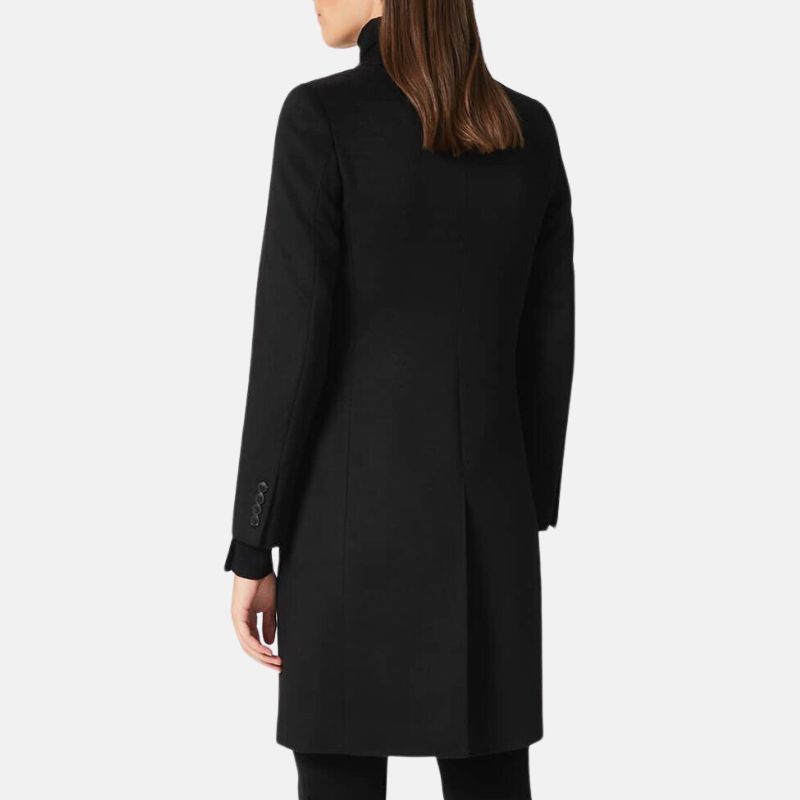 Classic Black Wool Long Trench Coat For Womens