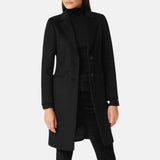 Classic Black Wool Long Coat Womens