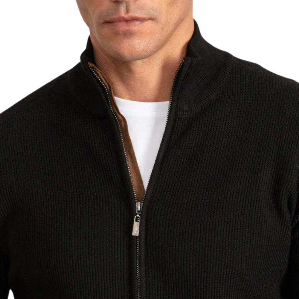 Men's Black Full Zip Through Cardigan Knit Jacket