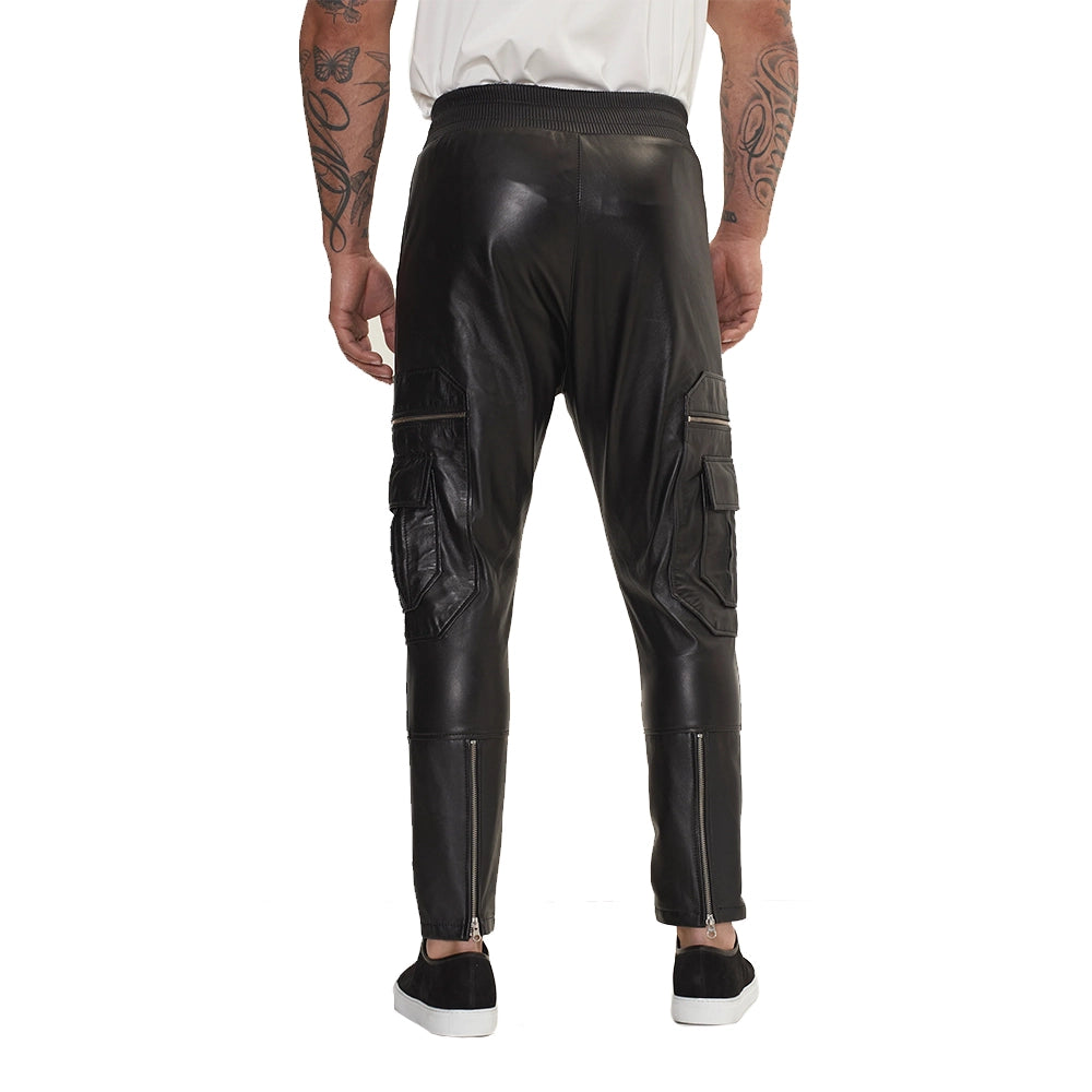 Shadow Black Cargo Leather Pants Mens