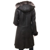 Women's Black Sheepskin Duffle Coat With Detachable Hood