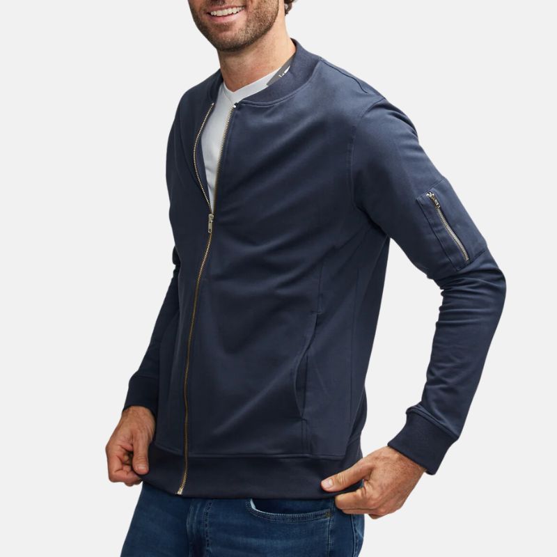 Blue Fleece Bomber Jacket For Mens 