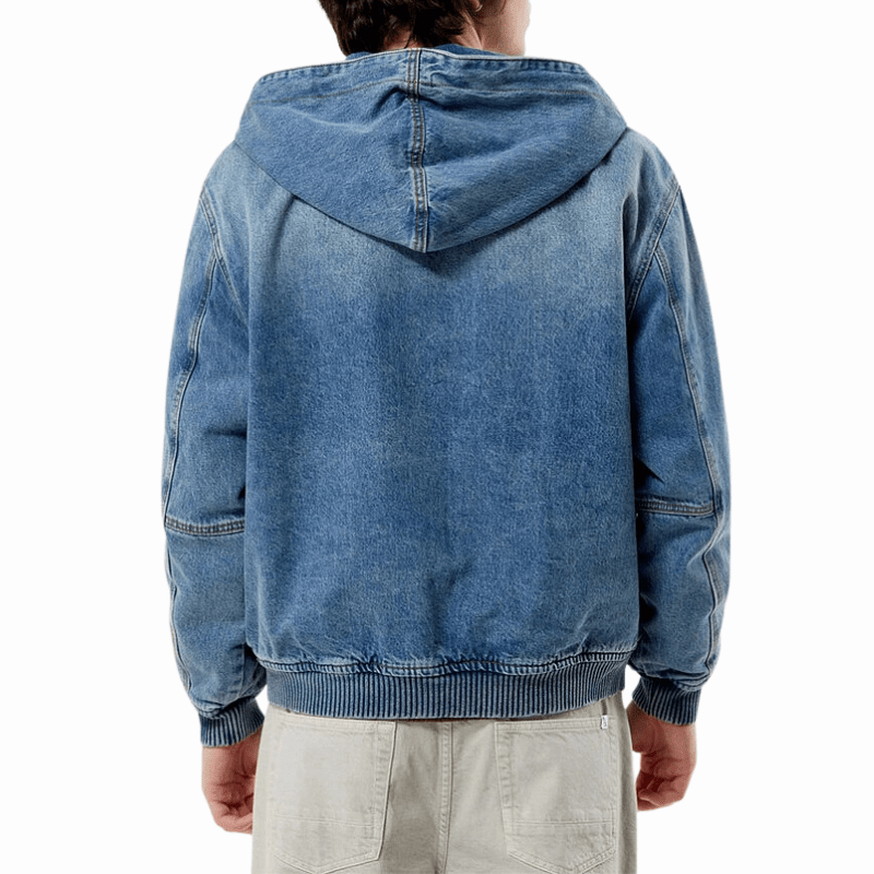 Blue Bomber Denim Jean Zip Up Hooded Jacket