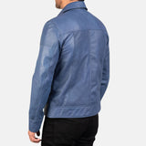 Blue Shirt Collar Leather Jacket