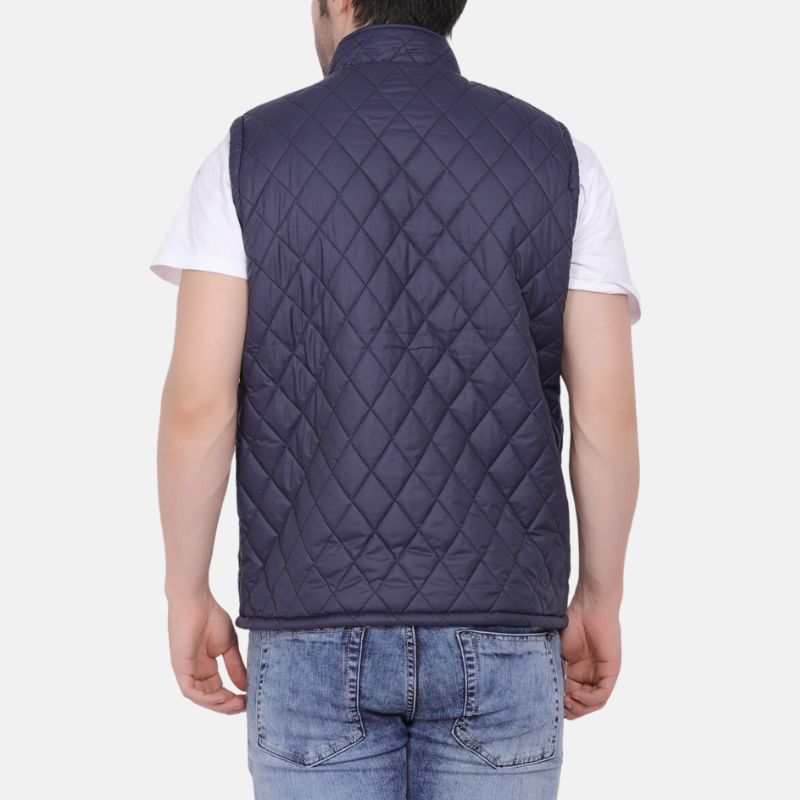 Dark Blue Quilted Satin Vest For Mens