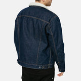 Dark Blue Denim Shearling Jacket For Mens