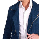 Men's Biker Blue Suede Leather Jacket