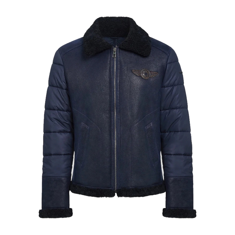 Men's Blue B3 RAF Aviator Sheepskin Shearling Leather Jacket