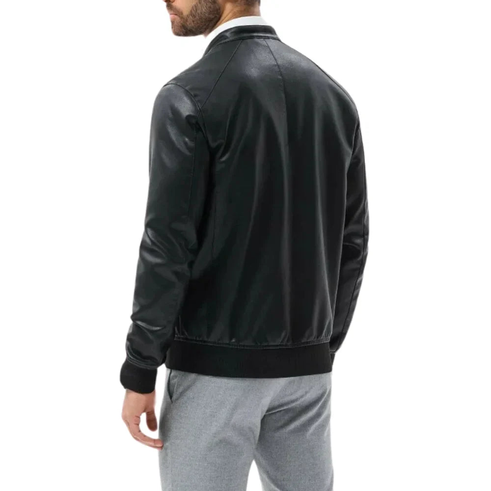 Black Men's Cafe Racer Bomber Leather Jacket