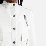 Bomber Moto White Leather Jacket Womens