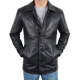 Black Leather 3/4 Length Mens Car Coat