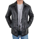 Bridgetown Black Leather 3/4 Length Mens Car Coat