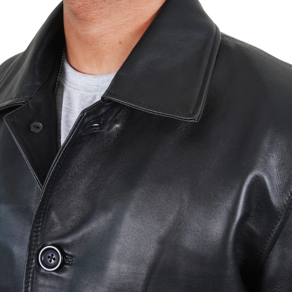 Black Leather Car Coat