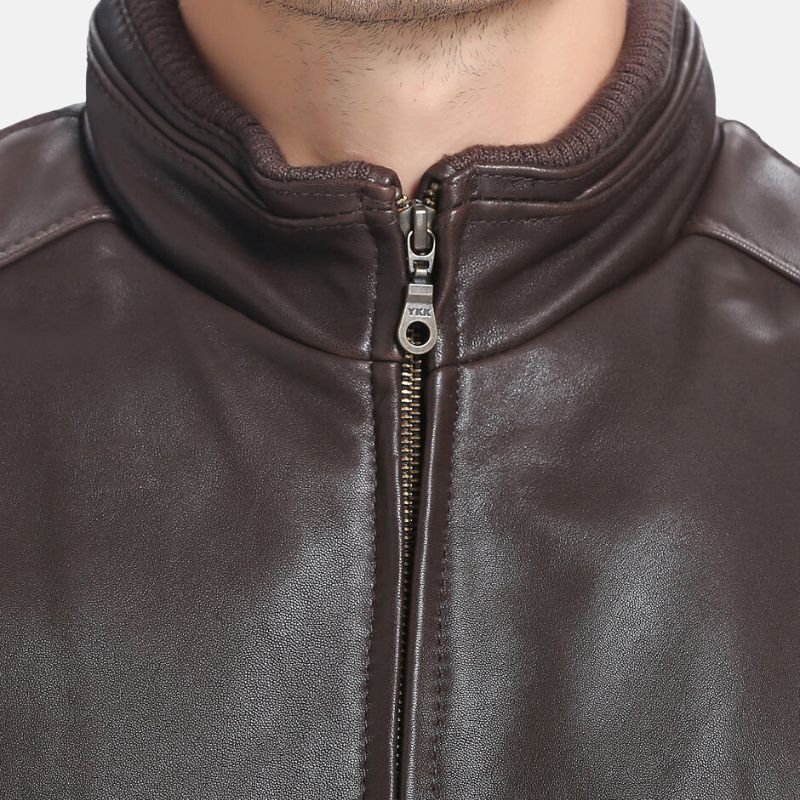 Brown Bomber Leather Jacket For Men's