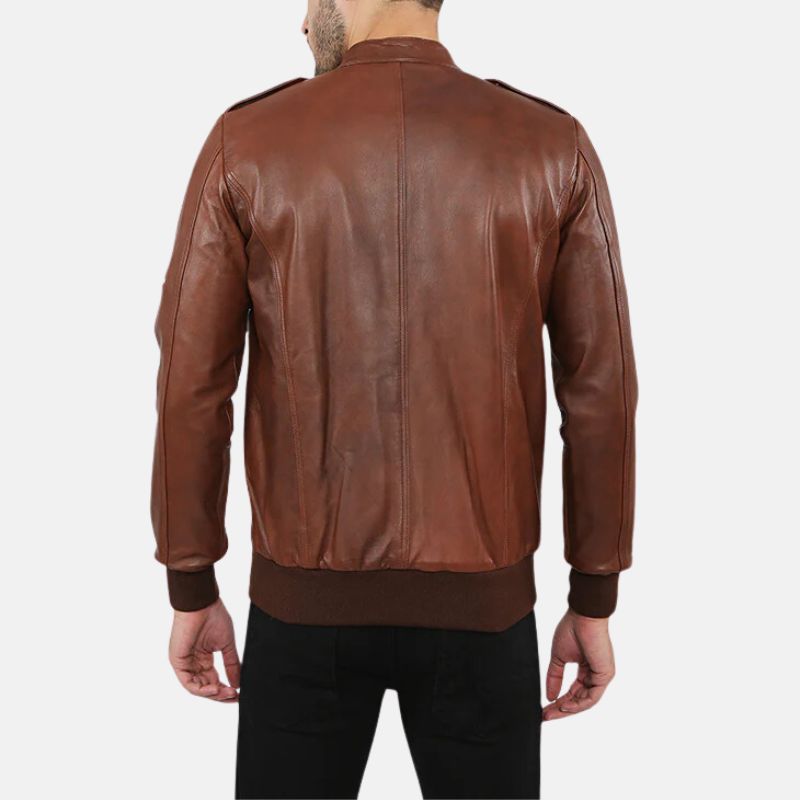 Dark Brown Leather Bomber Jacket For Mens