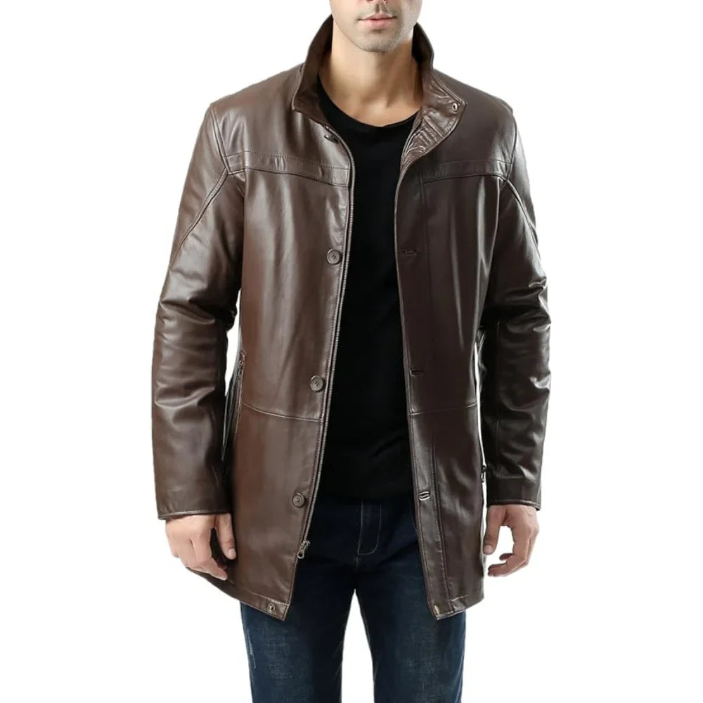 Men’s Lambskin Chocolate Brown Leather Car Coat