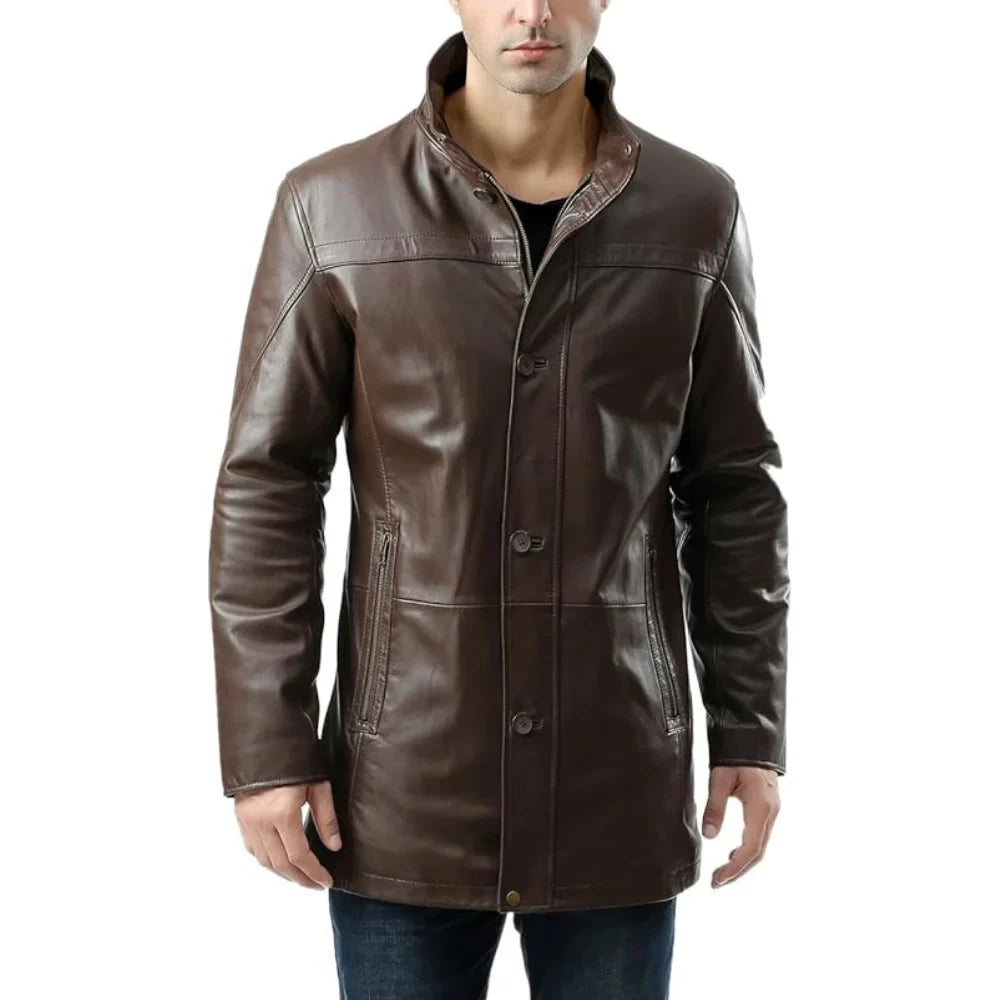 Men’s Lambskin Chocolate Brown Leather Car Coat