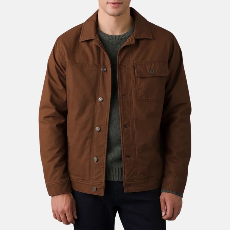 Brown Cotton Shirt Jacket Mens