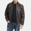 Brown High Neck Bomber Leather Jacket Mens