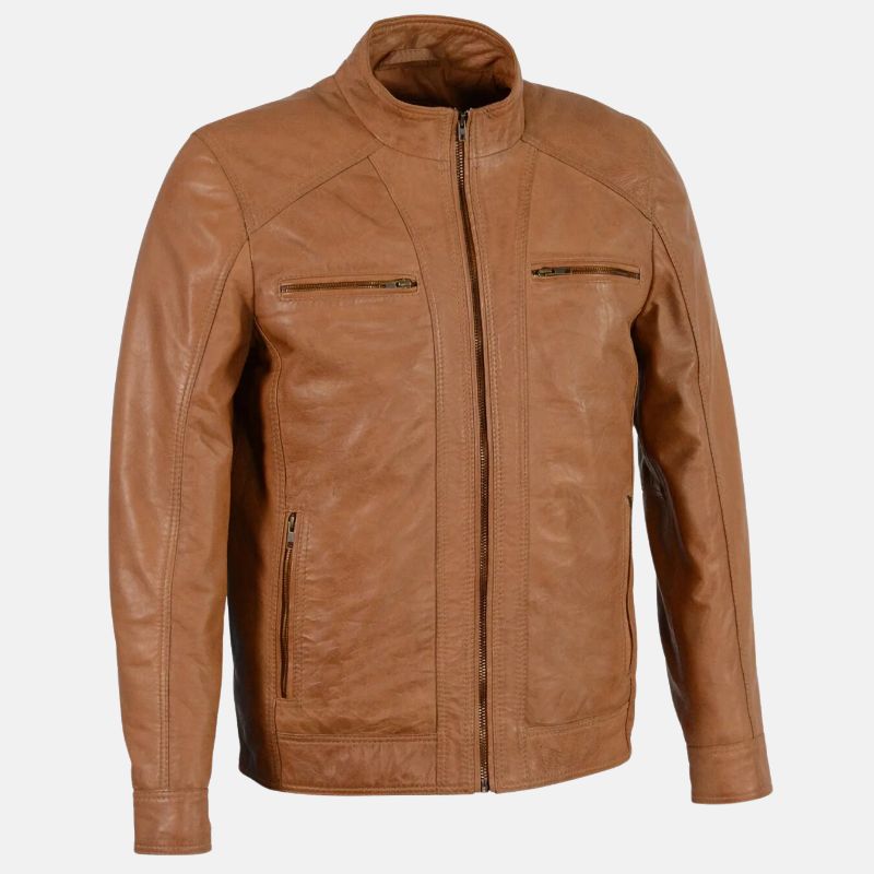 Brown Leather Biker Jacket Men's