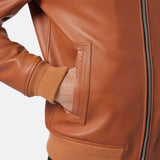 Tan Brown Bomber Leather Jacket For Mens