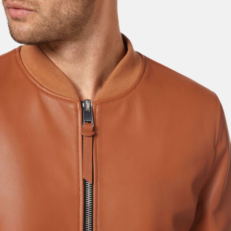 Tan Brown Leather Bomber Jacket Mens