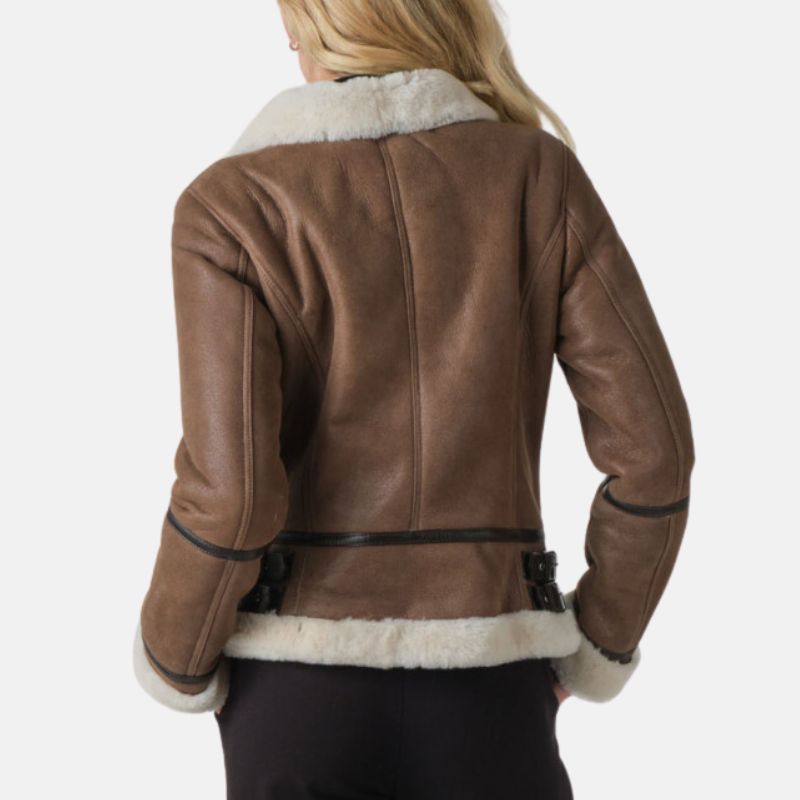 Brown Aviator Leather Jacket For Womens