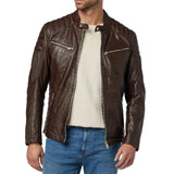 Men's Motorcycle Retro Distressed Cafe Racer Leather Jacket