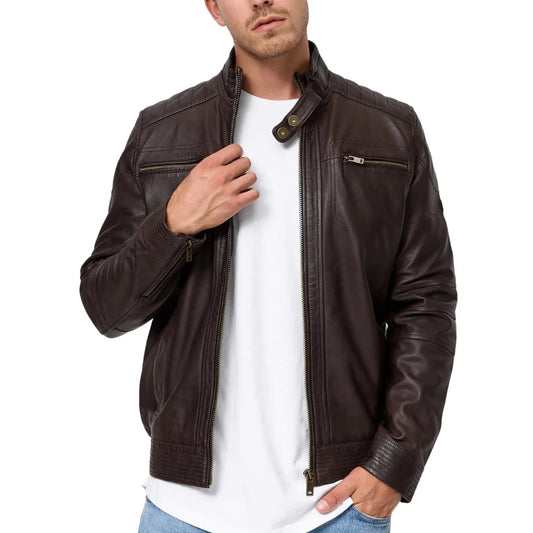 Men’s Lambskin Chocolate Brown Biker Leather Jacket