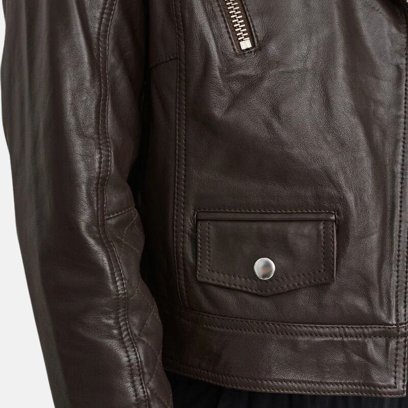 Dark Brown Leather Moto Jacket For Womens