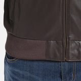 High Neck Brown Bomber Leather Jacket