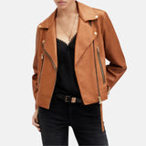 Brown Leather Biker Jacket For Womens