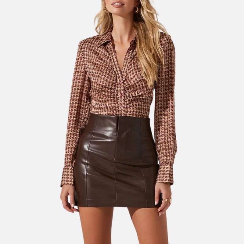 Brown Leather Pant Style Mini Skirt