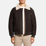 Brown Leather Shearling Bomber Jacket Mens