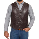 Mens Real Leather Traditional Waistcoat Biker Vest