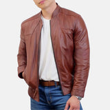 Brown Bomber Leather Jacket For Men's