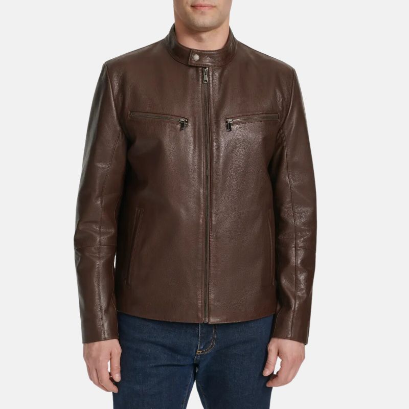 Brown Moto Leather Jacket Mens