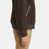 Shearling Brown Bomber Leather Jacket For Mens