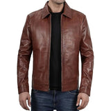 John Brown Leather Jacket With Classic Shirt Collar Men's